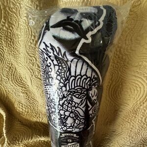 NWT Black/White Liquorbrand Tattoo Man Bolster Pillow 17" x 4" Rockabilly Punk